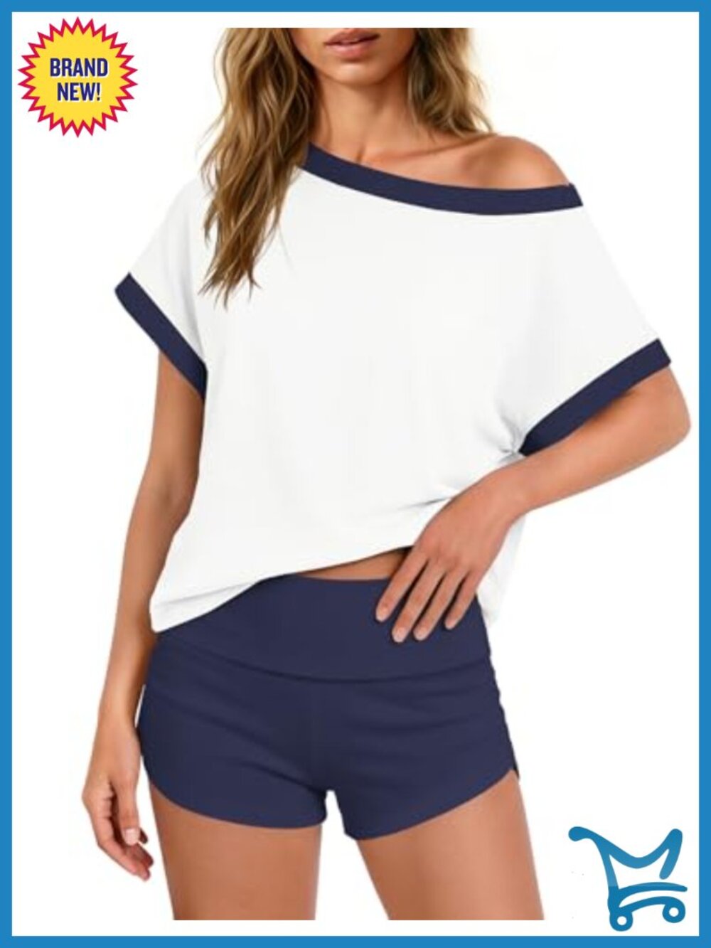 Color Block Lounge Set Oversized Top Fold Over Shorts 2 Piece Outfit